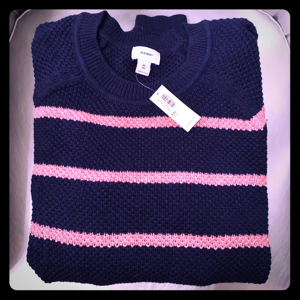 Blue Pink Stripe Knit Crew Neck Sweater NWT 2XL T